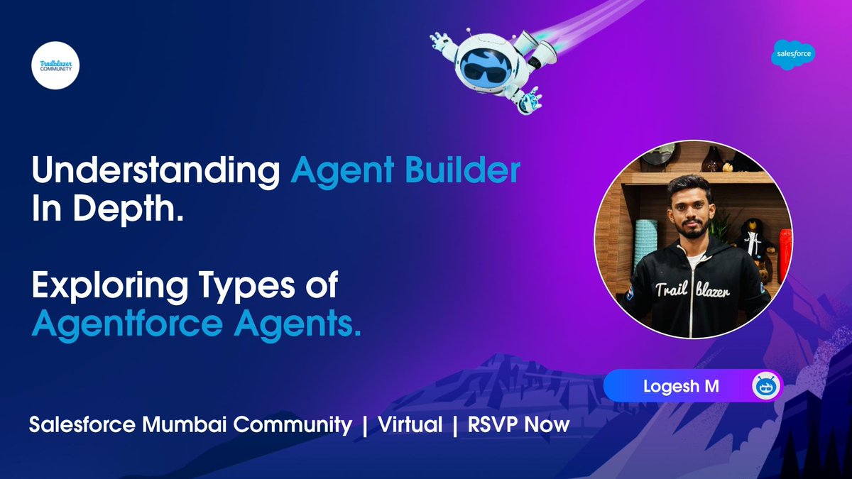 logesh_m_sfdc's tweet photo. Hello #Mumbai Ohana! 👋
I am super excited to share that I will be presenting not one, but two sessions 😃 as part of #AIMForAgentforce series.
RSVP link is in comments.
@salesforce @trailhead @true__altruist https://t.co/p9MVQ5ySbd