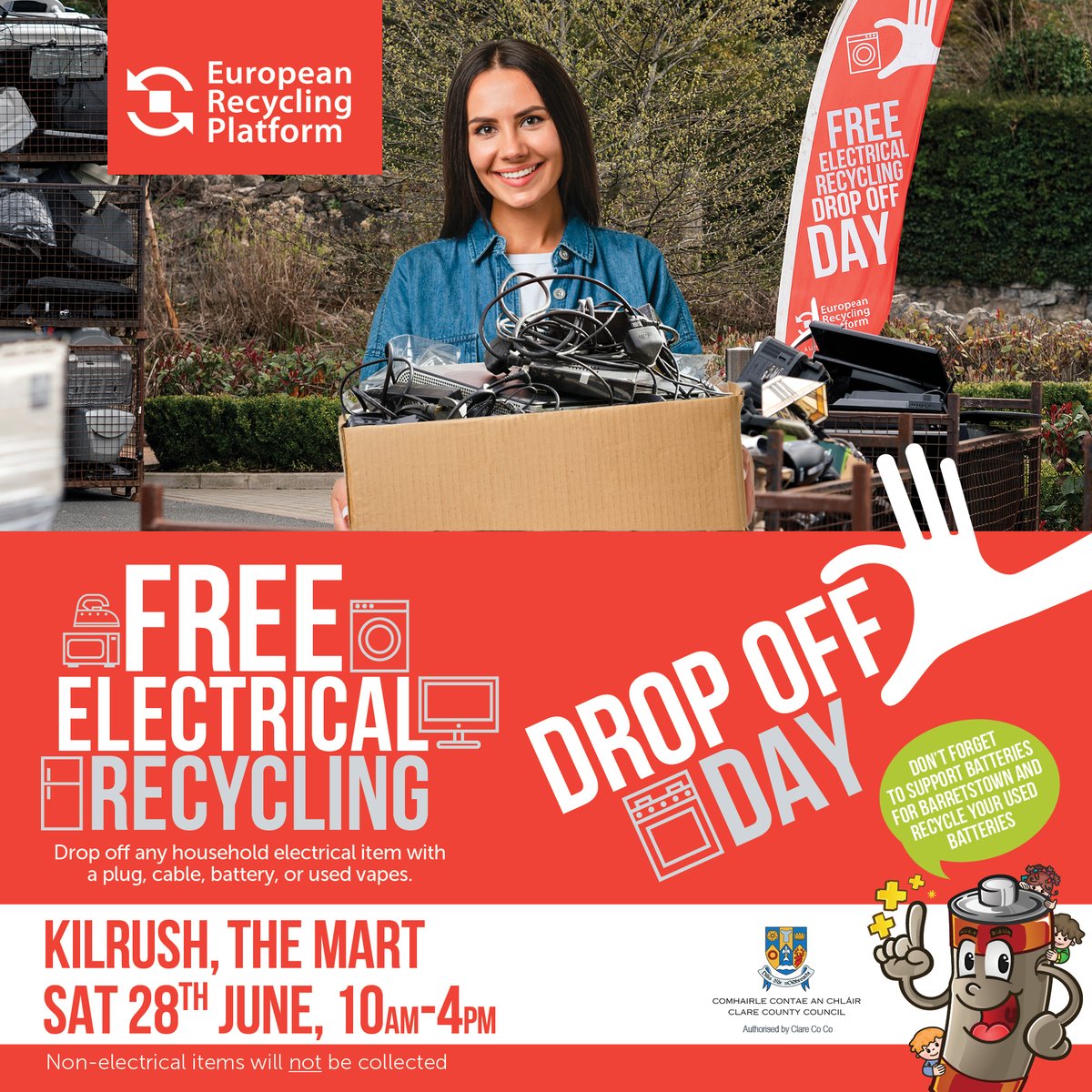 Clare County Council (@clarecoco) on Twitter photo ERP Ireland Recycling Drop Off Day: Kilrush Mart, Kilrush on Saturday 28th June, 2025, 10am to 4pm
<a href="/ERPIreland/">ERP Ireland</a> #ElectricalRecycling #Mywaste ERP Ireland Recycling Drop Off Day: Kilrush Mart, Kilrush on Saturday 28th June, 2025, 10am to 4pm
<a href="/ERPIreland/">ERP Ireland</a> #ElectricalRecycling #Mywaste