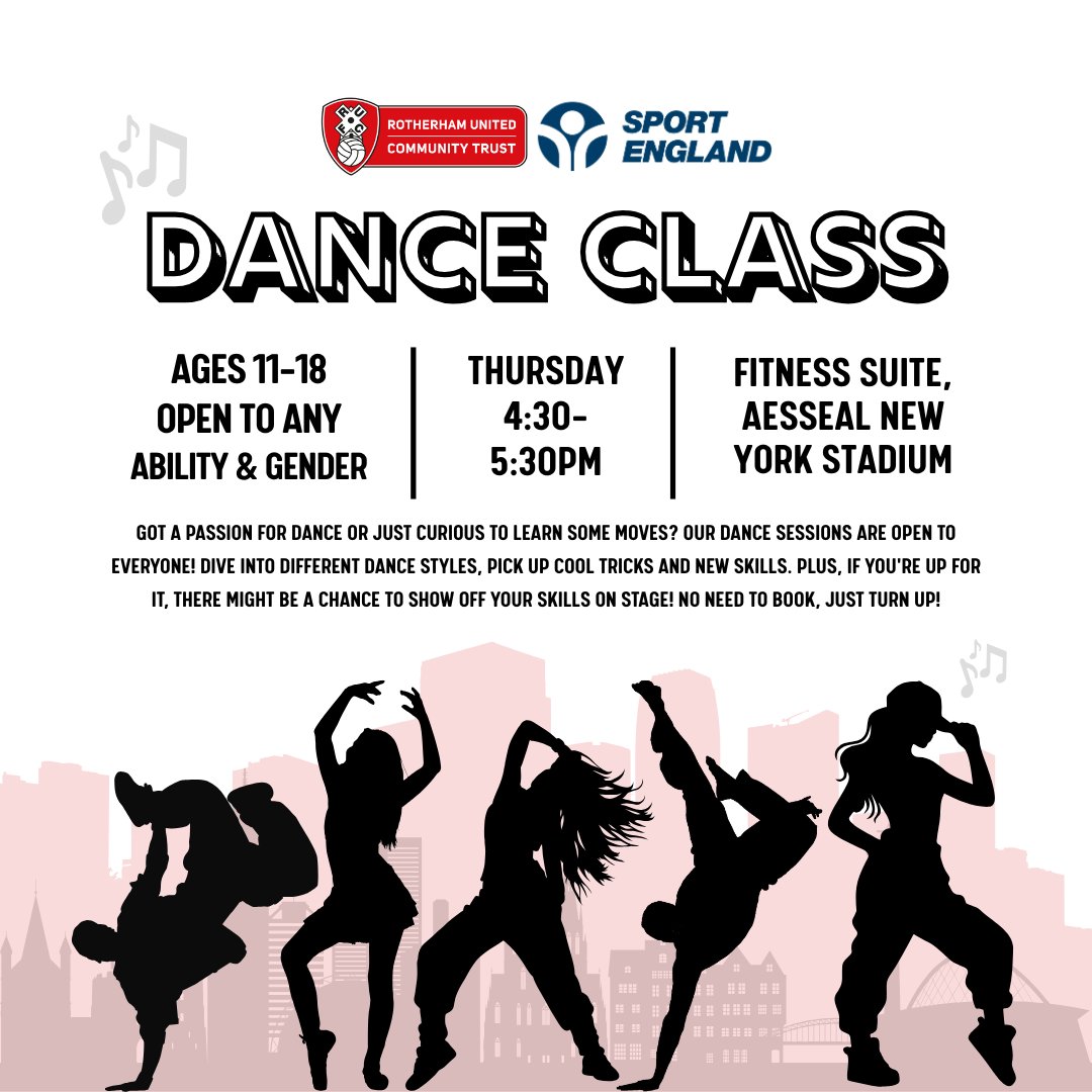 INCLUSION | NEW Dance Class!💃🕺 

Whether you’re a total beginner or love to dance, join our FREE sessions at the AESSEAL New York Stadium🎶

✔ Ages 11-18
✔ Open to all abilities &amp; genders
✔ Thursdays, 4:30–5:30pm

No need to book — just turn up! 🙌

#RUCT #SportEngland