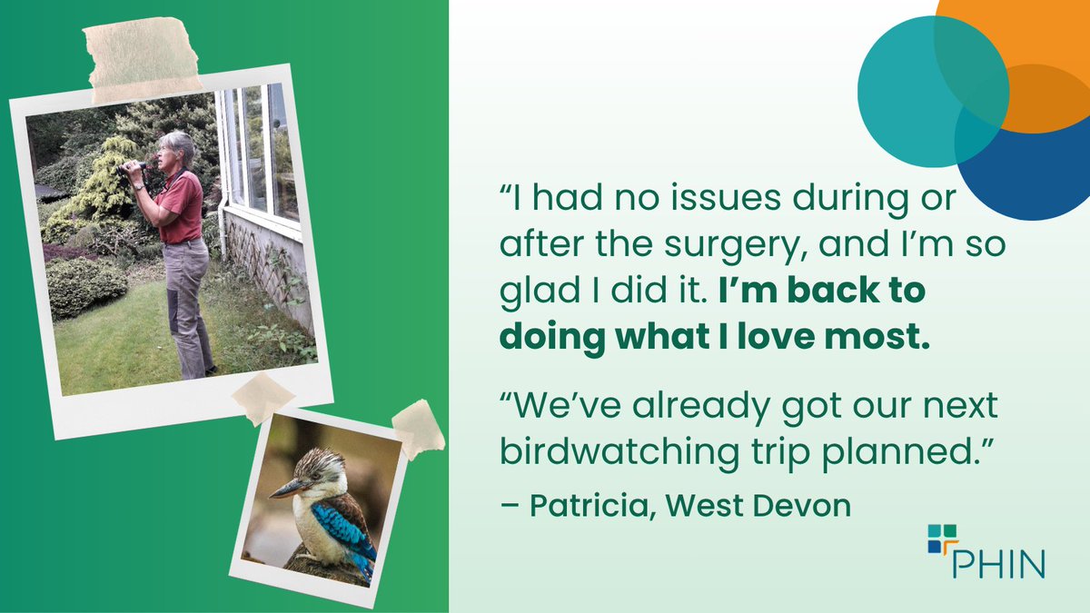 Patricia, 73, from West Devon, has spent decades travelling the world with her husband in search of rare bird species.

After struggling with vision loss, she chose private cataract surgery to get her independence – and binoculars – back.

Read her story: phin.org.uk/news/is-it-a-b…