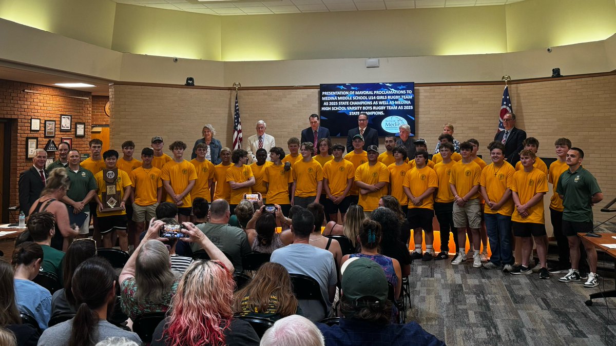 Medina Boys Rugby (@medinarugby) on Twitter photo Medina City Council honored the 2025 Medina HS Boys State Champion team with a special proclamation from Mayor Dennis Hanwell and the City of Medina
<a href="/medinaathletics/">Medina Athletics</a> <a href="/MCScomm1/">MCS Communications</a> <a href="/MedinaBoosters/">MedinaBoosters</a> <a href="/MedinaCity/">City of Medina, Ohio</a> <a href="/SOTPodcast/">Sports On Tap</a> <a href="/MedinaGazette/">The Gazette</a> Medina City Council honored the 2025 Medina HS Boys State Champion team with a special proclamation from Mayor Dennis Hanwell and the City of Medina
<a href="/medinaathletics/">Medina Athletics</a> <a href="/MCScomm1/">MCS Communications</a> <a href="/MedinaBoosters/">MedinaBoosters</a> <a href="/MedinaCity/">City of Medina, Ohio</a> <a href="/SOTPodcast/">Sports On Tap</a> <a href="/MedinaGazette/">The Gazette</a>