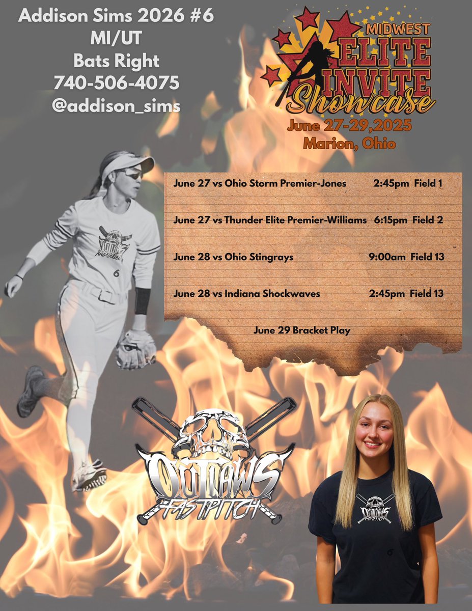 Addison Sims 2026 (uncommited) (@addison_sims) on Twitter photo Headed to Marion, Ohio for the Midwest Elite Invite this weekend! #midwesteliteinvite #softball <a href="/OhioOutlawsPope/">Ohio Outlaws Premier - Pope</a> <a href="/annakirk47/">anna kirk</a> <a href="/Paige_McMenemy/">Paige McMenemy</a> <a href="/Pmurphy08/">Paige Murphy</a> <a href="/greg_mcquillin/">Greg</a> <a href="/livforshey/">Livi Forshey</a> <a href="/CoachBurns17/">Matt Burns</a> <a href="/CoachD_TUSB/">Don Danklefsen</a> Headed to Marion, Ohio for the Midwest Elite Invite this weekend! #midwesteliteinvite #softball <a href="/OhioOutlawsPope/">Ohio Outlaws Premier - Pope</a> <a href="/annakirk47/">anna kirk</a> <a href="/Paige_McMenemy/">Paige McMenemy</a> <a href="/Pmurphy08/">Paige Murphy</a> <a href="/greg_mcquillin/">Greg</a> <a href="/livforshey/">Livi Forshey</a> <a href="/CoachBurns17/">Matt Burns</a> <a href="/CoachD_TUSB/">Don Danklefsen</a>