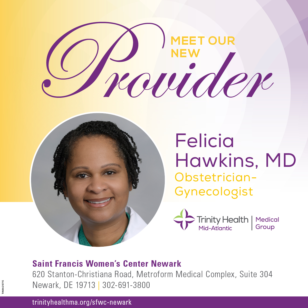 Meet our new provider at Saint Francis Women’s Center Newark.
Dr. Felicia Hawkins is available for appointments by phone or via online scheduling through MyChart. No account necessary. Just visit mychart.trinity-health.org/MyChart/opensc…