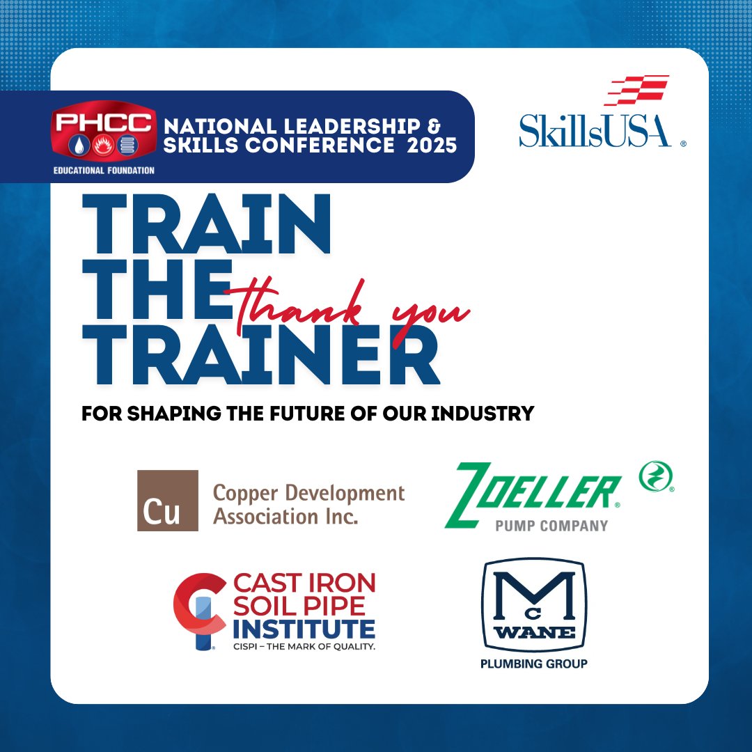A heartfelt thank you to all the companies participating in our Train the Trainer program at the SkillsUSA! Thank you for being an essential part of what makes Skills possible! 🔧✨

#SkillsUSA #NLSC25 #TrainTheTrainer #PHCCEducationalFoundation #PHCCAcademy #PHCC