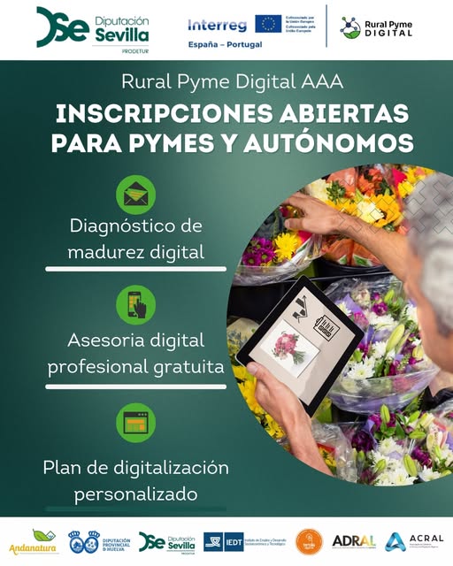 CiudadUtrera's tweet photo. 📷 ¿Tienes una pyme o eres autónomo/a en la provincia de Sevilla? 📷 ¡Lleva tu negocio al siguiente nivel con el programa #RuralPymeDigital!
📷 Te ofrecemos asesoramiento digital 100% gratuito para modernizar tu empresa y aumentar tu alcance.

#formacionyempleo
#utreraerestu https://t.co/yD772F1GpE