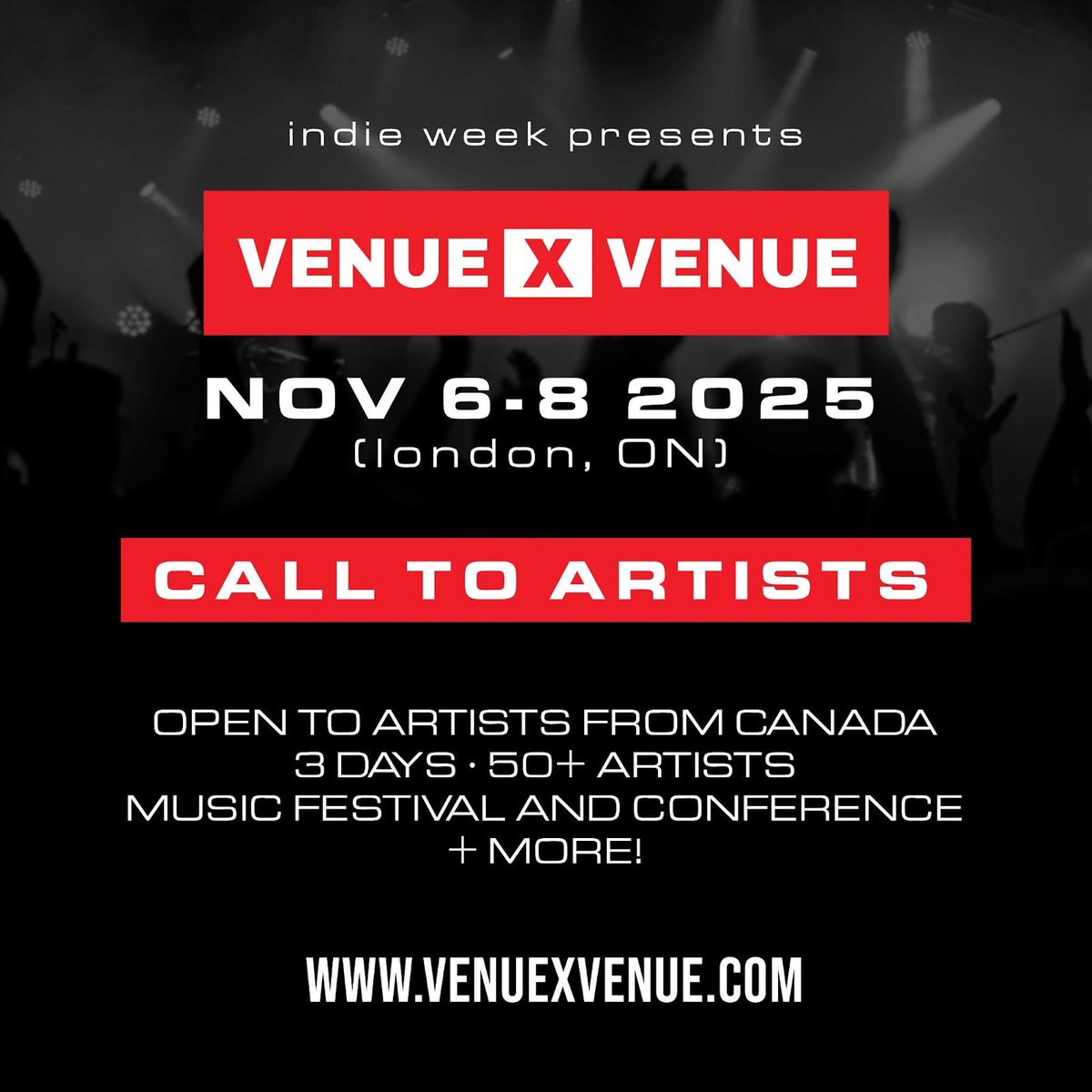 #VENUExVENUE is now open to artists across Canada: the festival takes place NOV 6–8 in London, ON.

Applications close JULY 11: venuexvenue.com