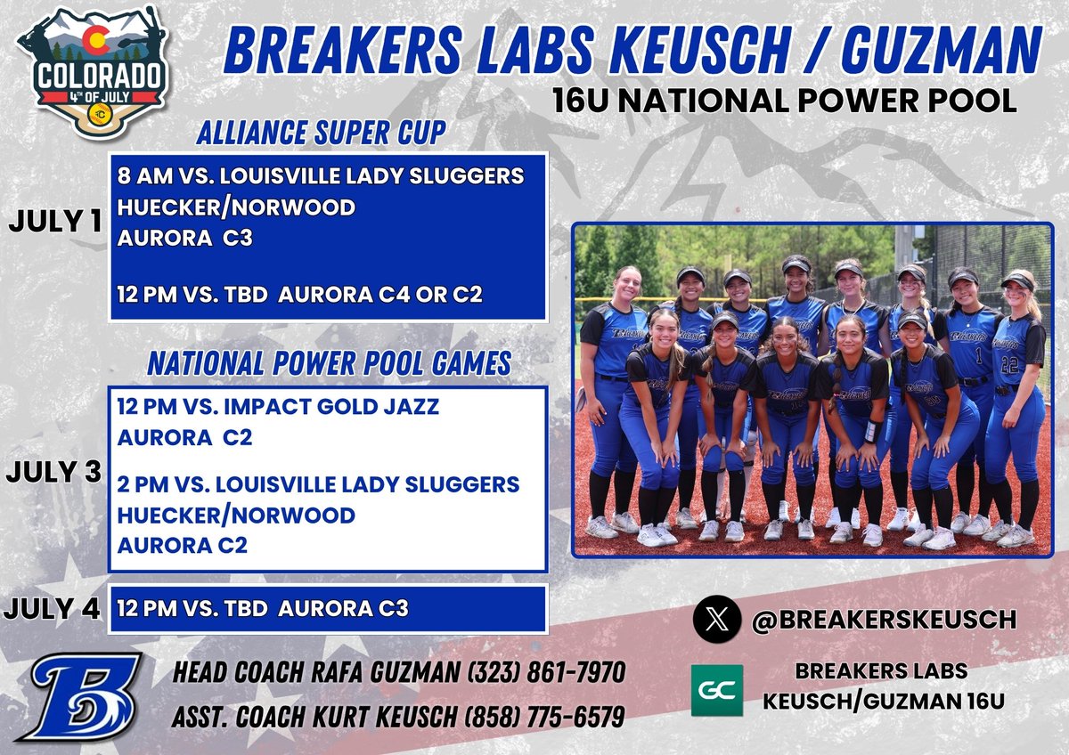 Breakers Labs - Keusch/Guzman 16u (@breakerskeusch) on Twitter photo Gearing up for Colorado! Always a fun week of softball, and we get to start ours off against some of the top teams in the country! <a href="/COSparkFire/">CO 4th of July</a> <a href="/ExtraInningSB/">EXTRA INNING SOFTBALL</a> <a href="/LineDsoftball/">Line Drive Media</a> <a href="/los_stuff/">Carlos Arias</a> <a href="/PrepSoftball/">Prep Softball 🥎</a> <a href="/SoftbalAmerica/">Softball America</a> <a href="/BradyVernon/">Brady</a> <a href="/triplecrownspts/">Triple Crown Sports</a> Gearing up for Colorado! Always a fun week of softball, and we get to start ours off against some of the top teams in the country! <a href="/COSparkFire/">CO 4th of July</a> <a href="/ExtraInningSB/">EXTRA INNING SOFTBALL</a> <a href="/LineDsoftball/">Line Drive Media</a> <a href="/los_stuff/">Carlos Arias</a> <a href="/PrepSoftball/">Prep Softball 🥎</a> <a href="/SoftbalAmerica/">Softball America</a> <a href="/BradyVernon/">Brady</a> <a href="/triplecrownspts/">Triple Crown Sports</a>