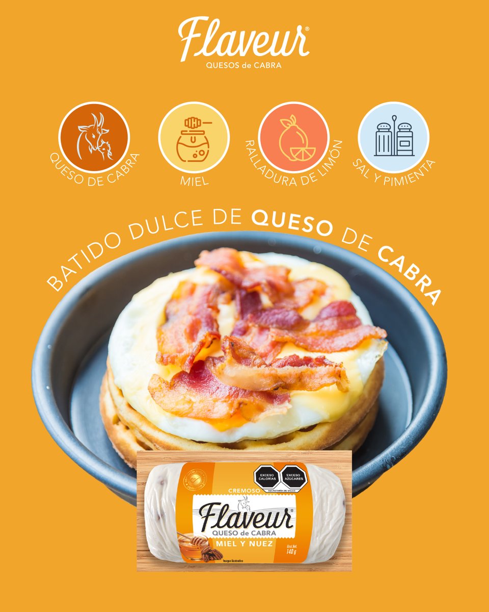 Flaveurquesos's tweet photo. 🥞 🥓 Dale un toque cremoso y gourmet a tus hotcakes. 

En una batidora, mezcla Queso de Cabra Miel y Nuez Flaveur® con miel y 1 cucharada de ralladura de limón amarillo. Agrega un toque de sal y pimienta.

Unta esta mezcla sobre tus hoy cakes y añade tiras de tocino. https://t.co/BEaIQ9uRKR
