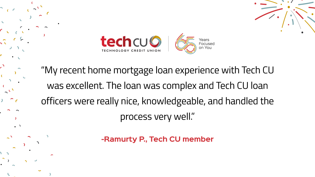 As we celebrate our 65th anniversary, we thank all our members for trusting Tech CU as your financial partner. See what this member has to say!

Check us out for yourself! ow.ly/ImiG50WaZxr

Equal Housing Lender