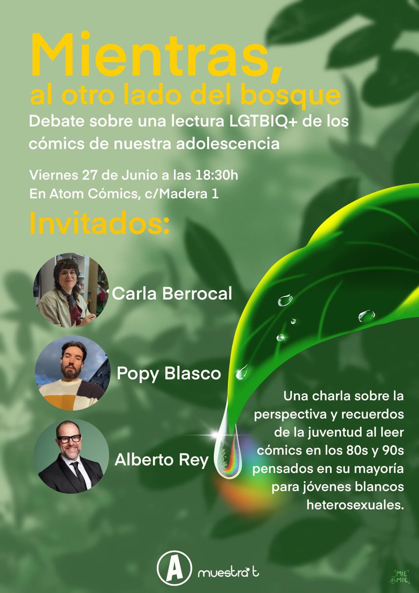 Carla Berrocal (@pintamonas) on Twitter photo Por si os apetece, este viernes 27 tenemos una mesa redonda chula sobre cómic y referentes LGBTI en la librería <a href="/ATOMCOMICS/">Atom Cómics</a> con Popy Blasco y Alberto Rey a las 18:30. Venirse Por si os apetece, este viernes 27 tenemos una mesa redonda chula sobre cómic y referentes LGBTI en la librería <a href="/ATOMCOMICS/">Atom Cómics</a> con Popy Blasco y Alberto Rey a las 18:30. Venirse