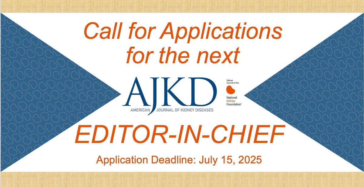 Call for Applications: 

The <a href="/nkf/">National Kidney Foundation</a> is seeking applications for the next Editor-in-Chief of AJKD! 

Details: bit.ly/AJKDEIC

<a href="/NKF_NephPros/">NKF Nephrology Professionals</a>