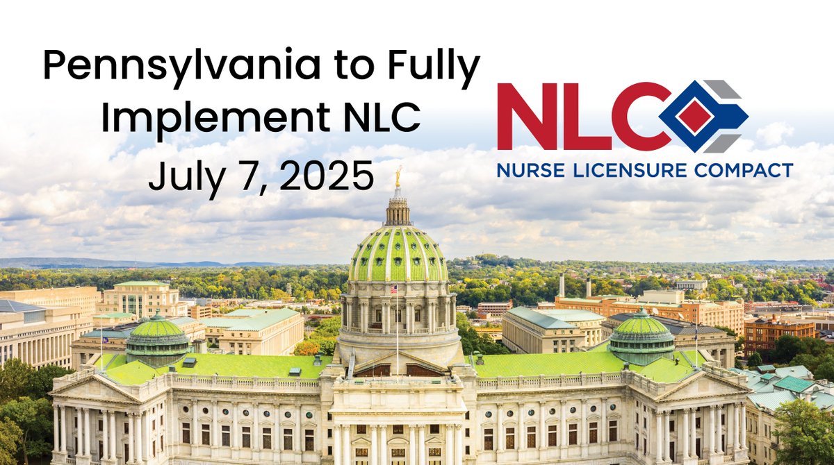 Pennsylvania will fully implement the NLC on July 7, 2025, allowing RNs &amp; LPN/VNs who are Pennsylvania residents to practice in all NLC states with a single multistate license. Read more here: ncsbn.org/news/pennsylva…