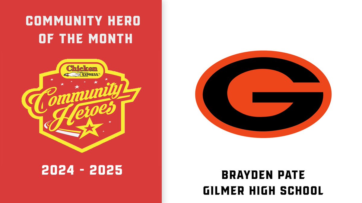 Dave Campbell's Texas Football — TexasFootball.com (@dctf) on Twitter photo Brayden Pate of Gilmer High School is currently in 1st place for Male <a href="/Chicken_Express/">Chicken Express</a> Community Hero of the Year!
Voting = unlimited | Ends Monday, June 30th
VOTE NOW: texasfootball.com/chicken-expres…
<a href="/GilmerBuckeyeFB/">GilmerBuckeyeFB</a> <a href="/GilmerISDProud/">Gilmer ISD</a> <a href="/GilmerHigh/">Gilmer Buckeyes</a> <a href="/BrodyLipsey/">Coach Lipsey</a> <a href="/olan413/">Olan Johnson</a> <a href="/RealGilmerBux/">Gilmer Buckeyes</a> Brayden Pate of Gilmer High School is currently in 1st place for Male <a href="/Chicken_Express/">Chicken Express</a> Community Hero of the Year!
Voting = unlimited | Ends Monday, June 30th
VOTE NOW: texasfootball.com/chicken-expres…
<a href="/GilmerBuckeyeFB/">GilmerBuckeyeFB</a> <a href="/GilmerISDProud/">Gilmer ISD</a> <a href="/GilmerHigh/">Gilmer Buckeyes</a> <a href="/BrodyLipsey/">Coach Lipsey</a> <a href="/olan413/">Olan Johnson</a> <a href="/RealGilmerBux/">Gilmer Buckeyes</a>