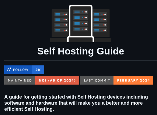 tom_doerr's tweet image. Guide for running and managing your own software and servers at home or work