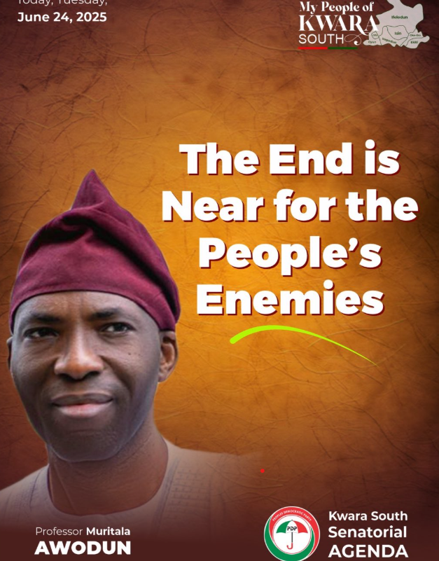 The End is Near for the People’s Enemies
When the ways of the people please the LORD, He makes their enemies to be at peace with them. 
#endofthepeople’senemiesisnear #muritalaawodun #buildkwarasouthwithawodun #kwarasouthagenda #newdawn  #KwaraSouthRising