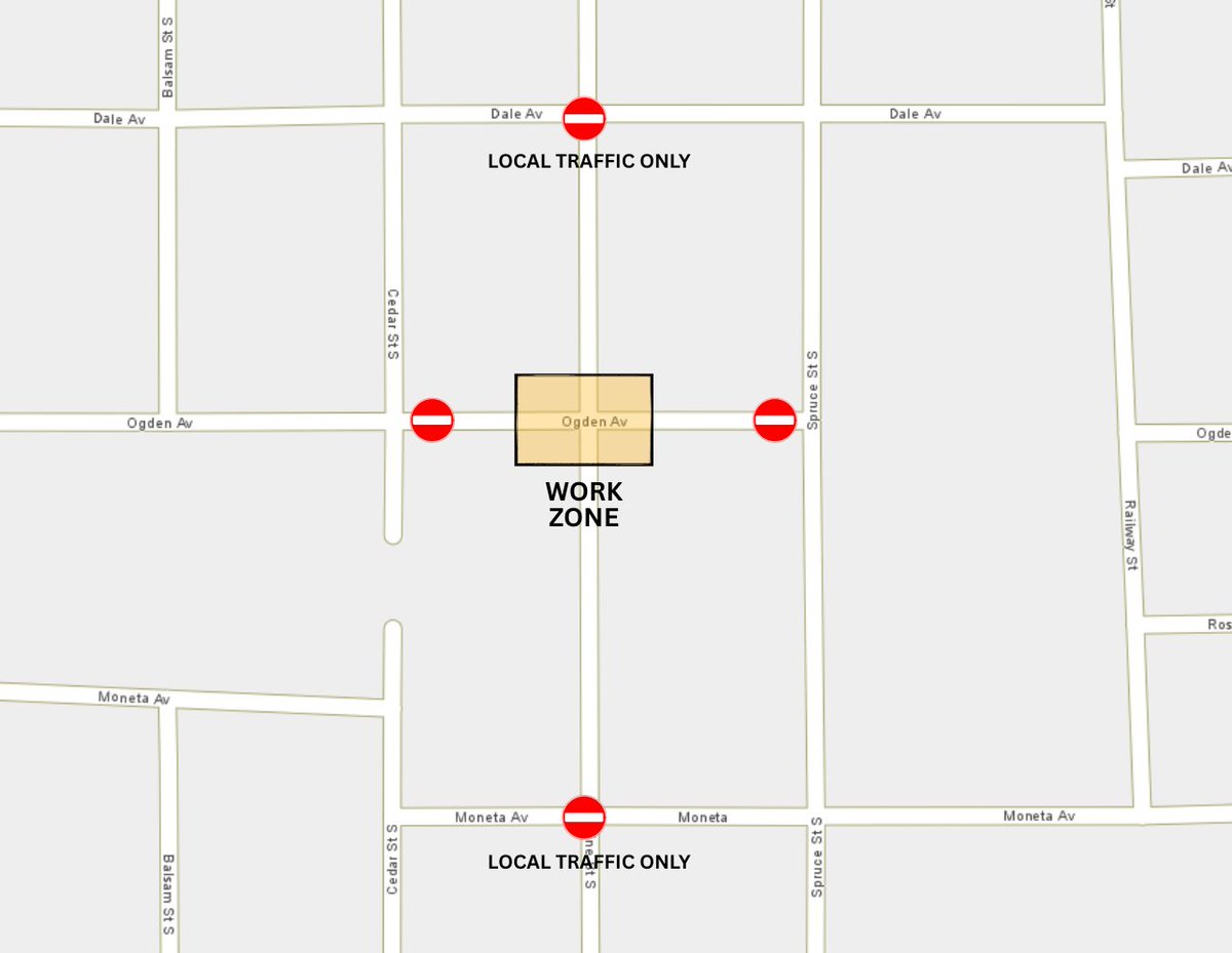 🚧 Intersection Closure: Pine St. S. and Ogden Ave.

Starting Tuesday until Friday, June 27, 2025, the intersection of Pine St. S. and Ogden Ave. will be closed to all traffic for a sewer repair. Local traffic only access points will be provided for all surrounding blocks