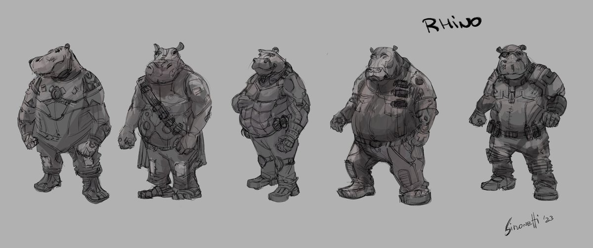 marcelo_cinica's tweet photo. New The False Ones char by Steven Kennedy: A hippo-human hybrid named... Rhino? (No idea why—comment your theory!) Swipe for early sketches. Like any better than the final? #ConceptArt #CharacterDesign #TabletopGame #GameDev #juegosdemesa https://t.co/AFrVW3glFa