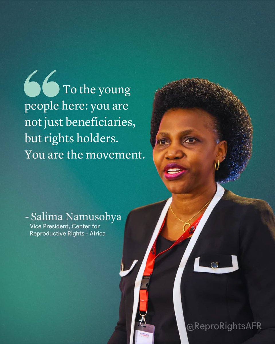 Center for Reproductive Rights Africa (@reprorightsafr) on Twitter photo "You are not just beneficiaries, but rights holders. You are the movement."
At the 8th #RHNK AYSRHR Pan-African Conference, <a href="/Salima_SN/">salima namusobya</a> reminded us that young people are not on the sidelines — they’re leading the charge for sexual and reproductive rights across Africa.
From "You are not just beneficiaries, but rights holders. You are the movement."
At the 8th #RHNK AYSRHR Pan-African Conference, <a href="/Salima_SN/">salima namusobya</a> reminded us that young people are not on the sidelines — they’re leading the charge for sexual and reproductive rights across Africa.
From