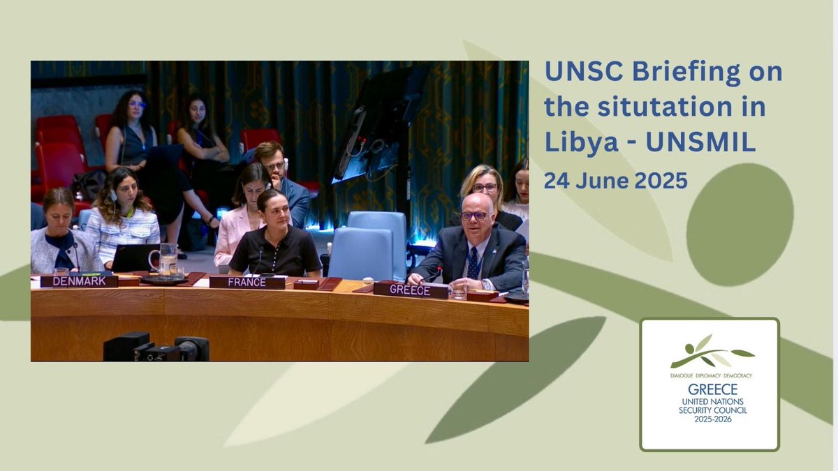 Greece to the United Nations (@grun_ny) on Twitter photo The Security Council convened this morning for a briefing on the situation in #Libya, where PR of 🇬🇷, Amb. <a href="/evasekeris/">Evangelos Sekeris</a>:
↘️ commended the critical involvement of SRSG <a href="/HannaTetteh/">Hanna Tetteh</a> and UNSMIL in de-escalating recent tensions and reviving an inclusive political process
↘️ The Security Council convened this morning for a briefing on the situation in #Libya, where PR of 🇬🇷, Amb. <a href="/evasekeris/">Evangelos Sekeris</a>:
↘️ commended the critical involvement of SRSG <a href="/HannaTetteh/">Hanna Tetteh</a> and UNSMIL in de-escalating recent tensions and reviving an inclusive political process
↘️