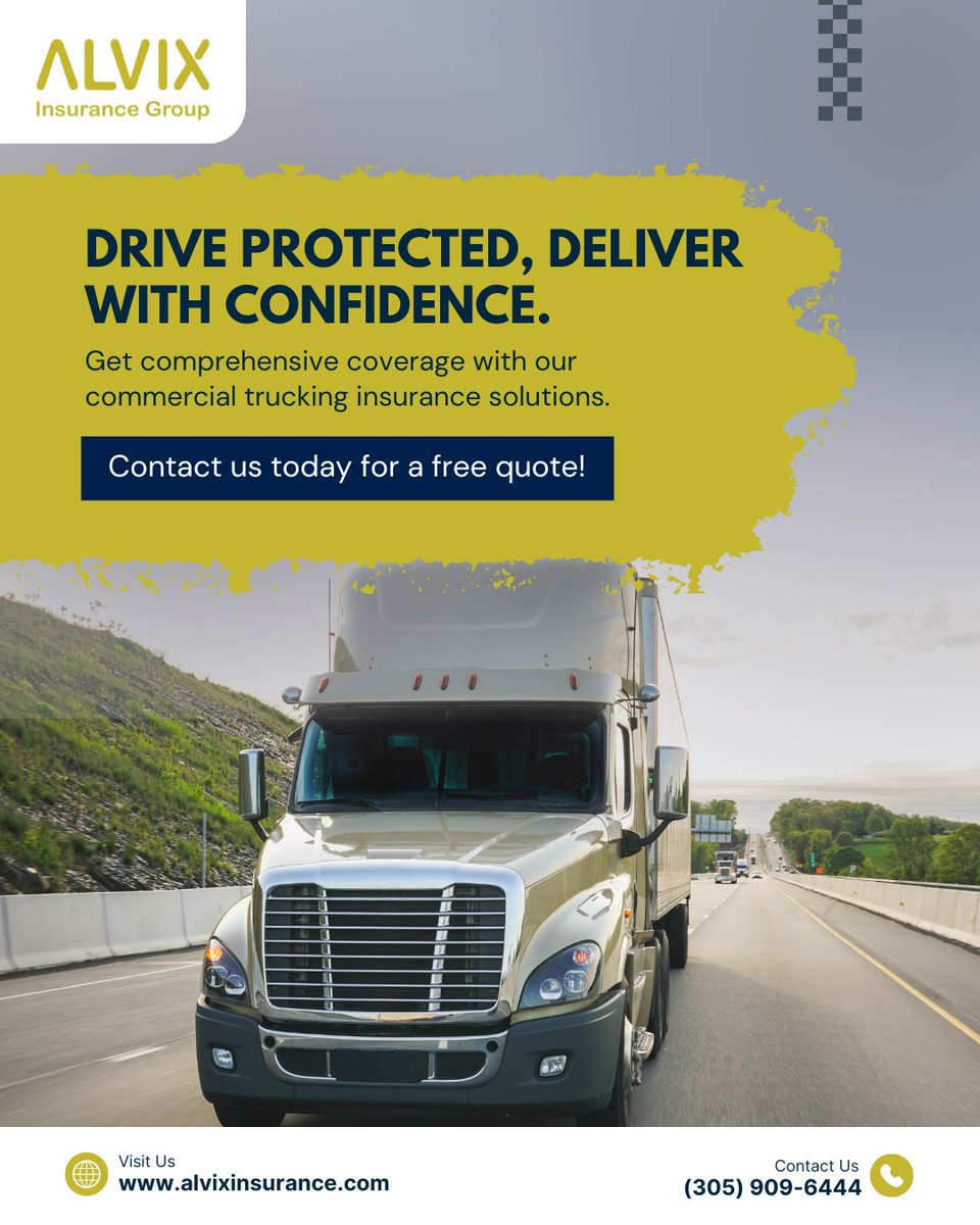 alvix_insurance's tweet image. Keep Your Business Rolling Smoothly! 
From highways to heavy loads Alvix Insurance Group has your back with reliable trucking insurance.
#truckingbusiness #truckinsurance #alvixinsurance #truckingcoverage #logisticsinsurance #fleetprotection #truckingfleet #insuranceexperts