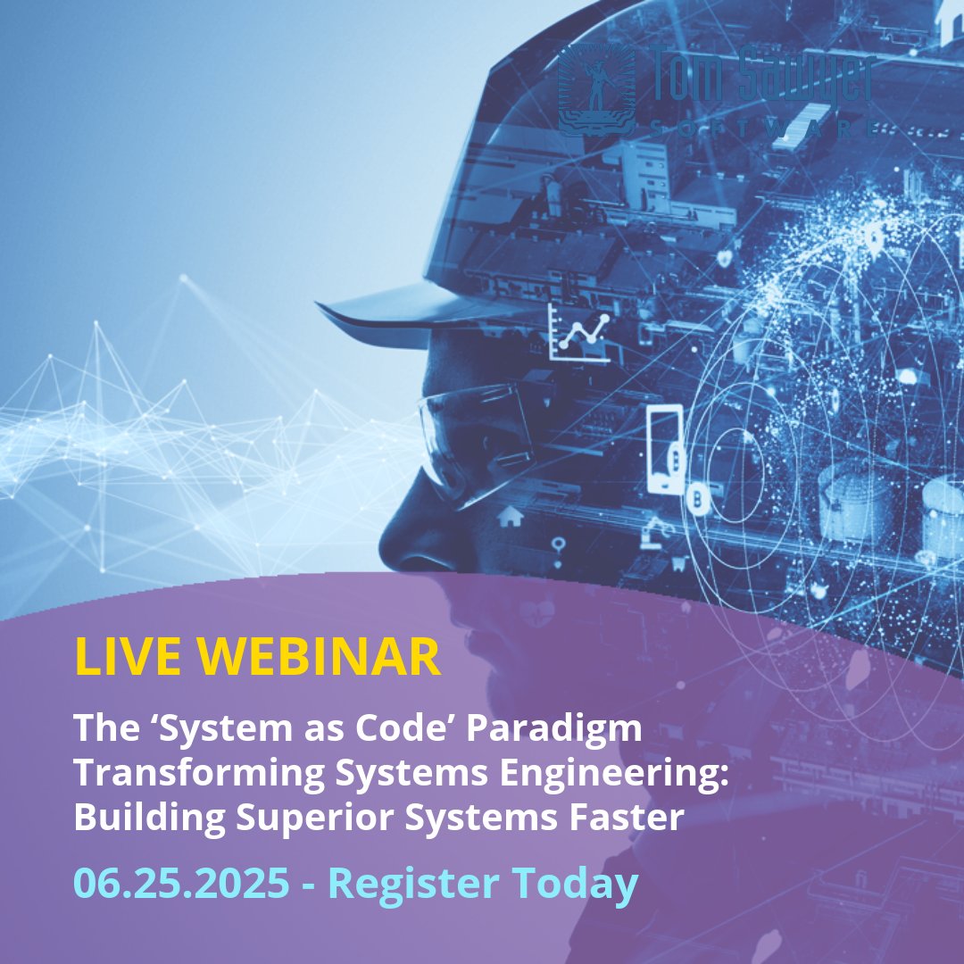 TSawyerSoftware's tweet image. Systems Engineering is entering a new era. Manual processes are out and the “System as Code” paradigm is in—bringing automation, rigor, and speed through SysML v2 and next-gen tools like Sensmetry’s SysIDE Pro and Tom Sawyer SysML v2 Viewer. Join us for a live webinar with…