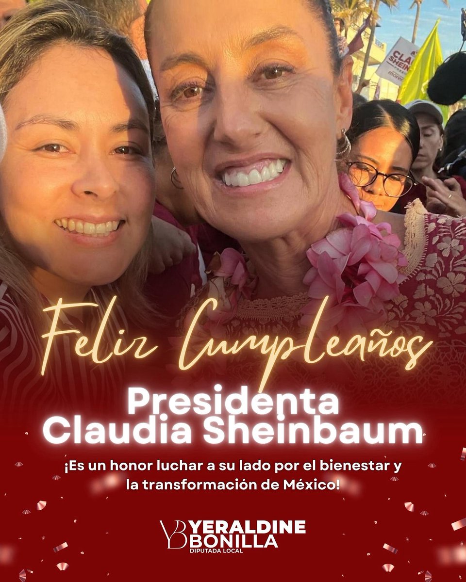 ¡Hoy celebramos la vida de una mujer valiente, honesta y comprometida con el pueblo! 

Feliz cumpleaños, Presidenta <a href="/Claudiashein/">Claudia Sheinbaum Pardo</a>. Con usted, la esperanza, la transformación y el bienestar son una realidad para todas y todos los mexicanos 👏🎉.