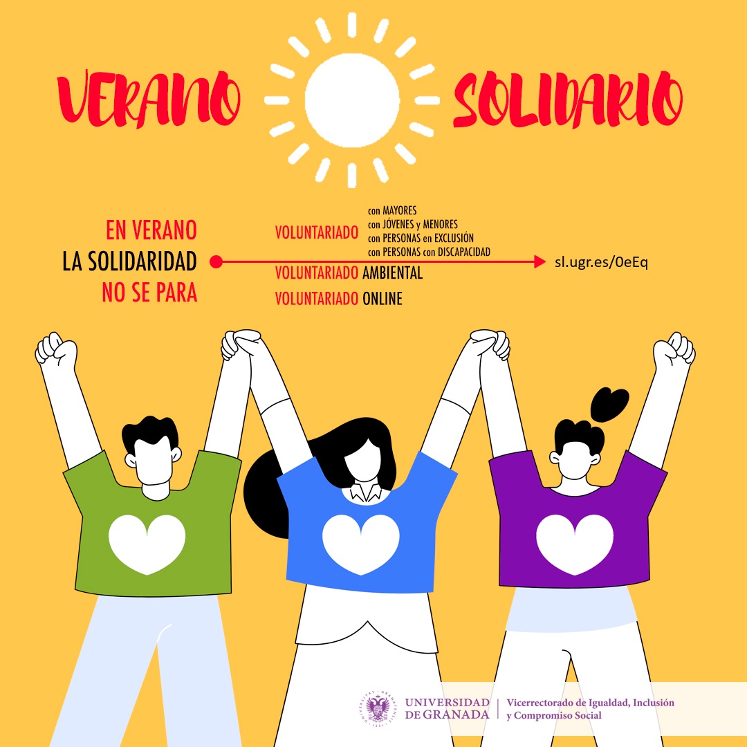 Universidad Granada (@canalugr) on Twitter photo <a href="/viicsUGR/">V. de Igualdad, Inclusión y Compromiso Social</a> 🌞 #VeranoSolidario 🤲 En verano la solidaridad no se para 🚫
Si te preguntas qué hacer con tu tiempo libre... haz voluntariado❗
✅ Con mayores, jóvenes y menores, personas con discapacidad/enfermedad
✅ Ambiental o comunitario
✅ Online
ℹ️ canal.ugr.es/noticia/en-ver… <a href="/viicsUGR/">V. de Igualdad, Inclusión y Compromiso Social</a> 🌞 #VeranoSolidario 🤲 En verano la solidaridad no se para 🚫
Si te preguntas qué hacer con tu tiempo libre... haz voluntariado❗
✅ Con mayores, jóvenes y menores, personas con discapacidad/enfermedad
✅ Ambiental o comunitario
✅ Online
ℹ️ canal.ugr.es/noticia/en-ver…