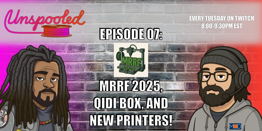 unspooled3DPod's tweet image. Unspooled: Episode 07 - MRRF 2025, @QIDI_3dprinter Box, and New Printers!
There's a lot to talk about post #MRRF2025!
We'll also discuss the incoming Qidi Box along with other multicolor/material options, and some awesome new printers.
Join us tonight on @Twitch at 8:00pm EST.