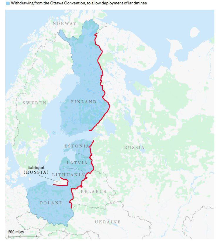 🇷🇺🇫🇮🇪🇪🇱🇻🇱🇹 Five NATO countries plan to mine borders with Russia – The Telegraph

Finland, Estonia, Latvia, Lithuania and Poland are considering mining border areas to create a new "iron curtain" in Europe.

All of these countries have already announced their withdrawal from the