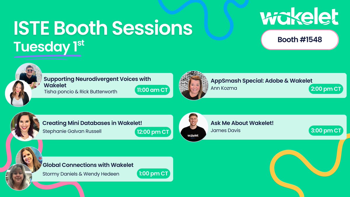 🎤 Join us at Booth #1548 at ISTE on Tuesday, July 1st, for a full day of inspiring sessions led by incredible educators and innovators! 🌟

From neurodiversity to global connections, mini databases, and creative appsmashing. You don’t want to miss this! 💡💭