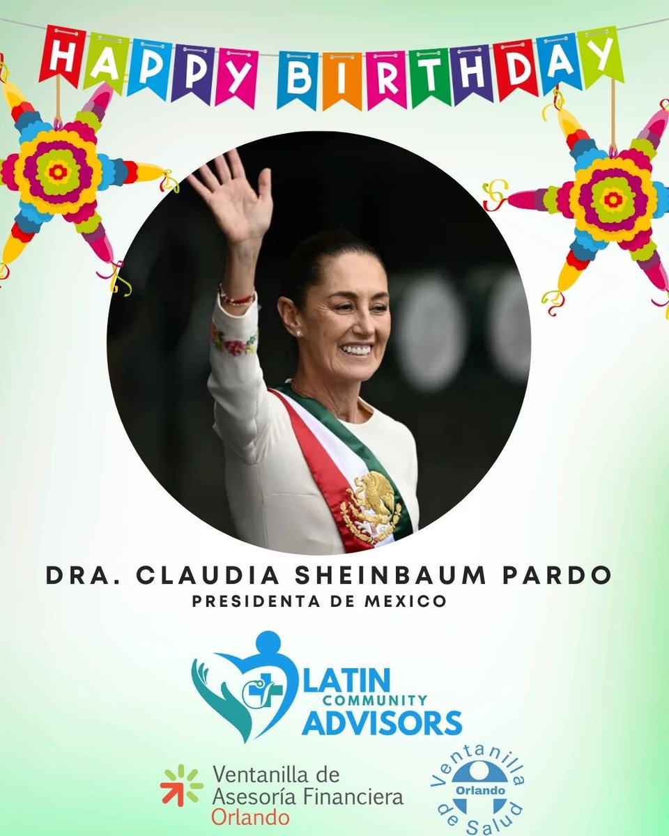 Ventanilla Asesoría Financiera (@vaforlfl) on Twitter photo Estimada Presidenta Dra. <a href="/Claudiashein/">Claudia Sheinbaum Pardo</a> :
En nombre de Latin Community Advisors y de las <a href="/VDSORLANDO/">Latin Community Advisors “ Tu Ventanilla de Salud”</a> <a href="/VAFORLFL/">Ventanilla Asesoría Financiera</a> del <a href="/ConsulMexOrl/">Consulado de México en Orlando</a> , le extendemos nuestras más sinceras felicitaciones en su cumpleaños. Su liderazgo y dedicación son una fuente de inspiración no solo para los Estimada Presidenta Dra. <a href="/Claudiashein/">Claudia Sheinbaum Pardo</a> :
En nombre de Latin Community Advisors y de las <a href="/VDSORLANDO/">Latin Community Advisors “ Tu Ventanilla de Salud”</a> <a href="/VAFORLFL/">Ventanilla Asesoría Financiera</a> del <a href="/ConsulMexOrl/">Consulado de México en Orlando</a> , le extendemos nuestras más sinceras felicitaciones en su cumpleaños. Su liderazgo y dedicación son una fuente de inspiración no solo para los