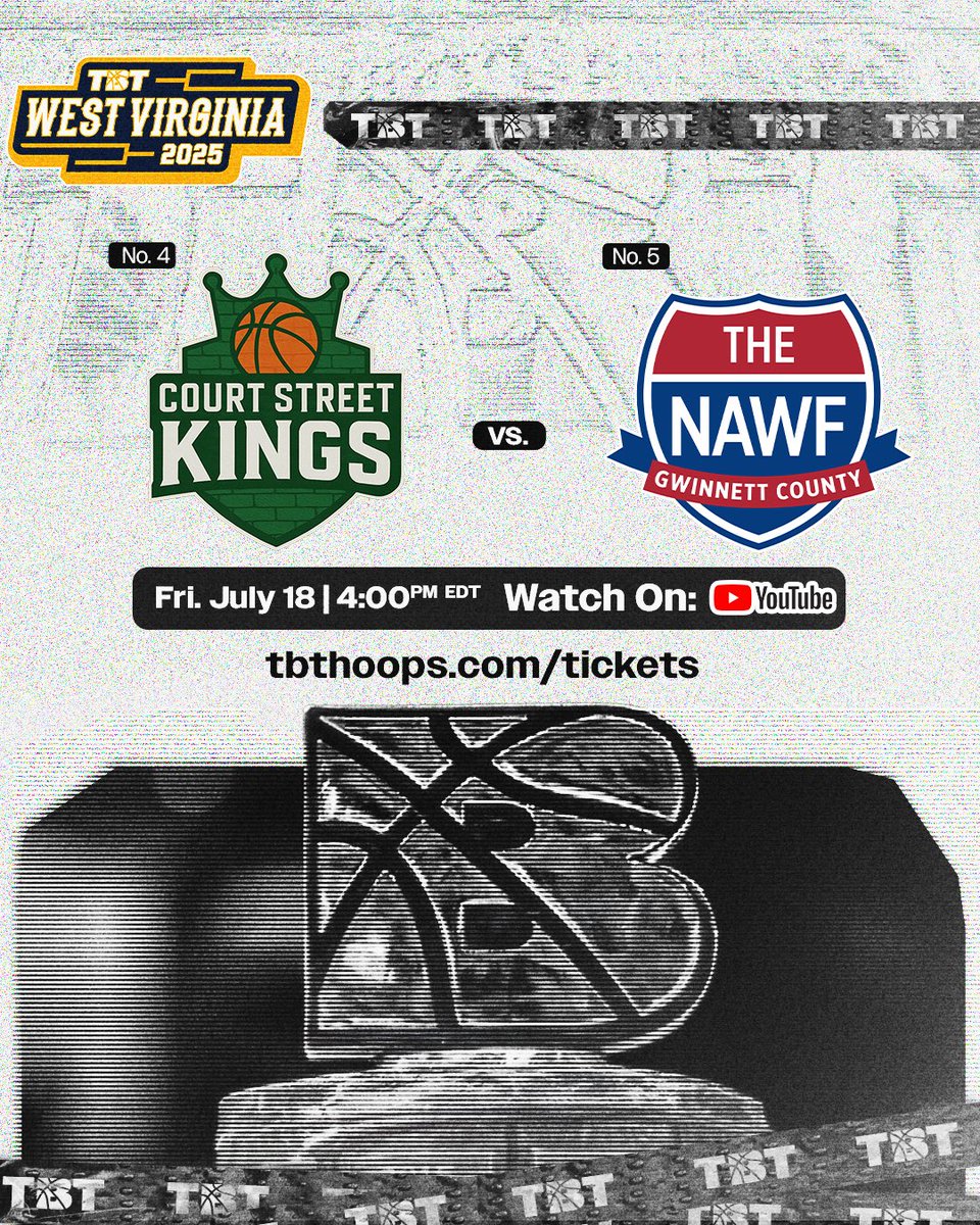 #TBT2025 is here 👀🔥
The Nawf locked in as the 5️⃣ seed, ready to shake things up in Charleston.
First round matchup vs. the 4️⃣ seed Court Street Kings — July 18th at 4PM 🏀
West Virginia Region. Let’s make some noise. 💪 #TheNawf #TBT #RoadToTheMillion