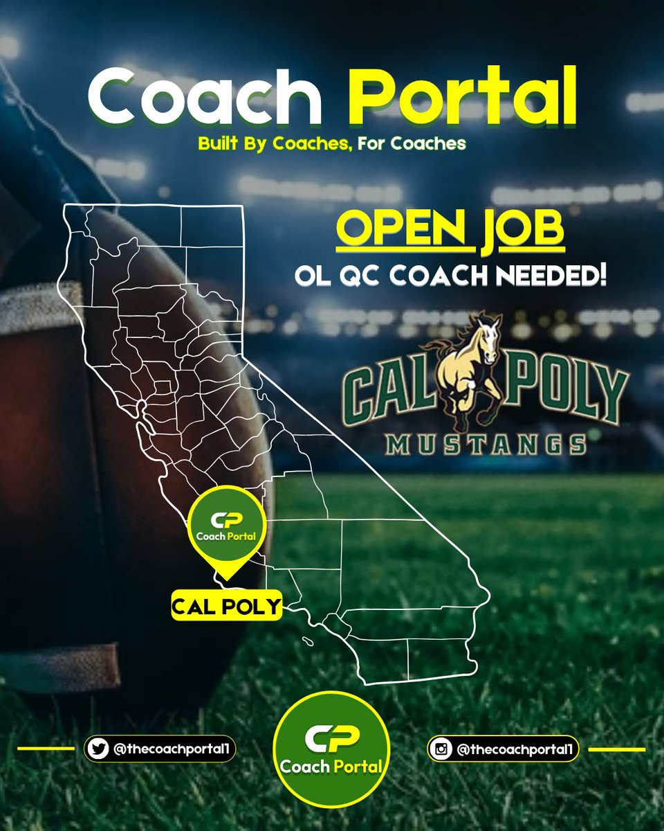 Coach Portal (@thecoachportal1) on Twitter photo ๐ขCal Poly (CA - FCS) is looking for an Offensive Quality Control assistant working with the OL. The position pays $25,000, but does not include benefits, meals, or housing. Will assist OL Coach <a href="/CoachRyanPayne/">Ryan Payne</a> with the room, help with breakdowns, cutups, scout teams, etc. ๐ขCal Poly (CA - FCS) is looking for an Offensive Quality Control assistant working with the OL. The position pays $25,000, but does not include benefits, meals, or housing. Will assist OL Coach <a href="/CoachRyanPayne/">Ryan Payne</a> with the room, help with breakdowns, cutups, scout teams, etc.