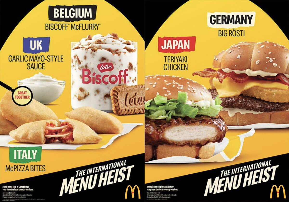 McDonald's Canada just launched the "International Menu Heist", bringing 6 products from around the world, including McPizza Bites from Italy, the Big Rösti from Germany and a Teriyaki Chicken sandwich from Japan.