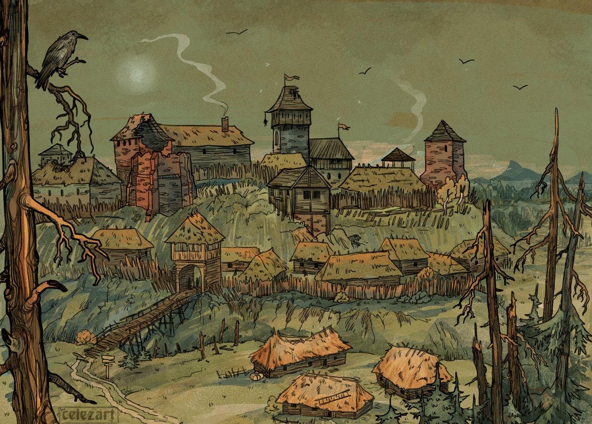 celezart's tweet image. Landscape of Crow's Perch. I was so inspired by swampy atmosphere of Velen location, with that autumn colors and swamps.
#witcher