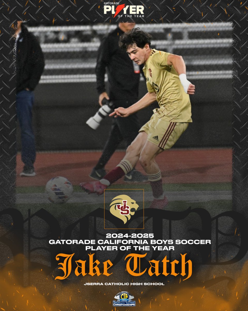 CIFSS's tweet image. A HUGE congratulations to Jake Tatch from @JSerraAthletics for being named the 2024-2025 @gatorade California Boys Soccer Player of the Year! ⚽👏
Swipe ➡️ to read more about Jake and his accomplishments on and off the soccer field! 👀⚡️
#GatoradePOY #GatoradePartner #CIFSSSoccer