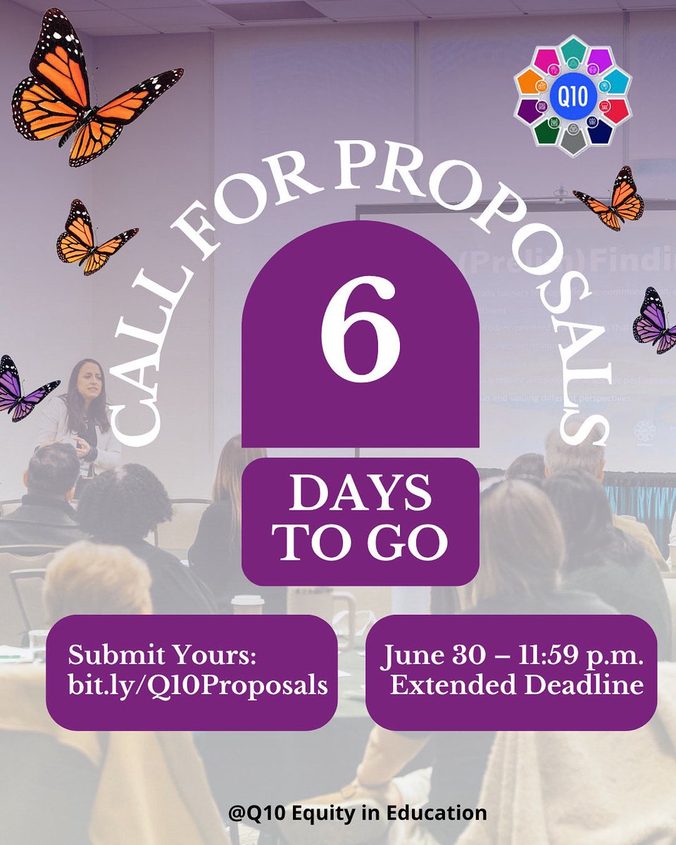 ConferenceQ10's tweet photo. The countdown is on. Proposals for the Q10 Conference are due Monday, June 30. This is your moment to lead, inspire, and elevate the conversation on equity and innovation in education. Submit yours today at https://t.co/CtBjPckMMp

#Q10Proposal #CallForProposals #Q10Conference https://t.co/mZnEZISbPd