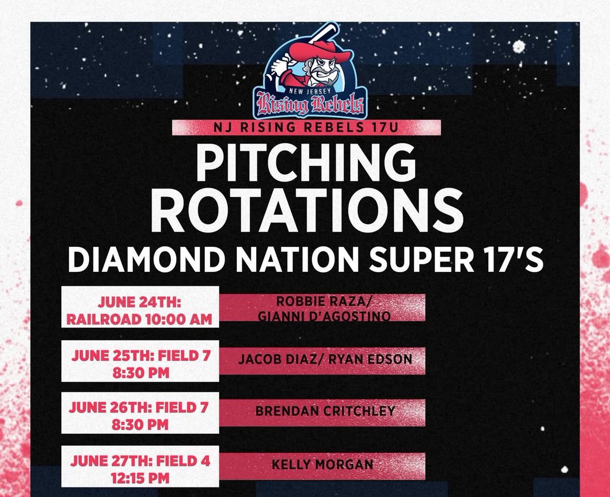 On the mound this Wednesday June 25th, 8:30 at Diamond Nation Field 7. Ready to compete and shove in the Super 17’s and showcase my talent.