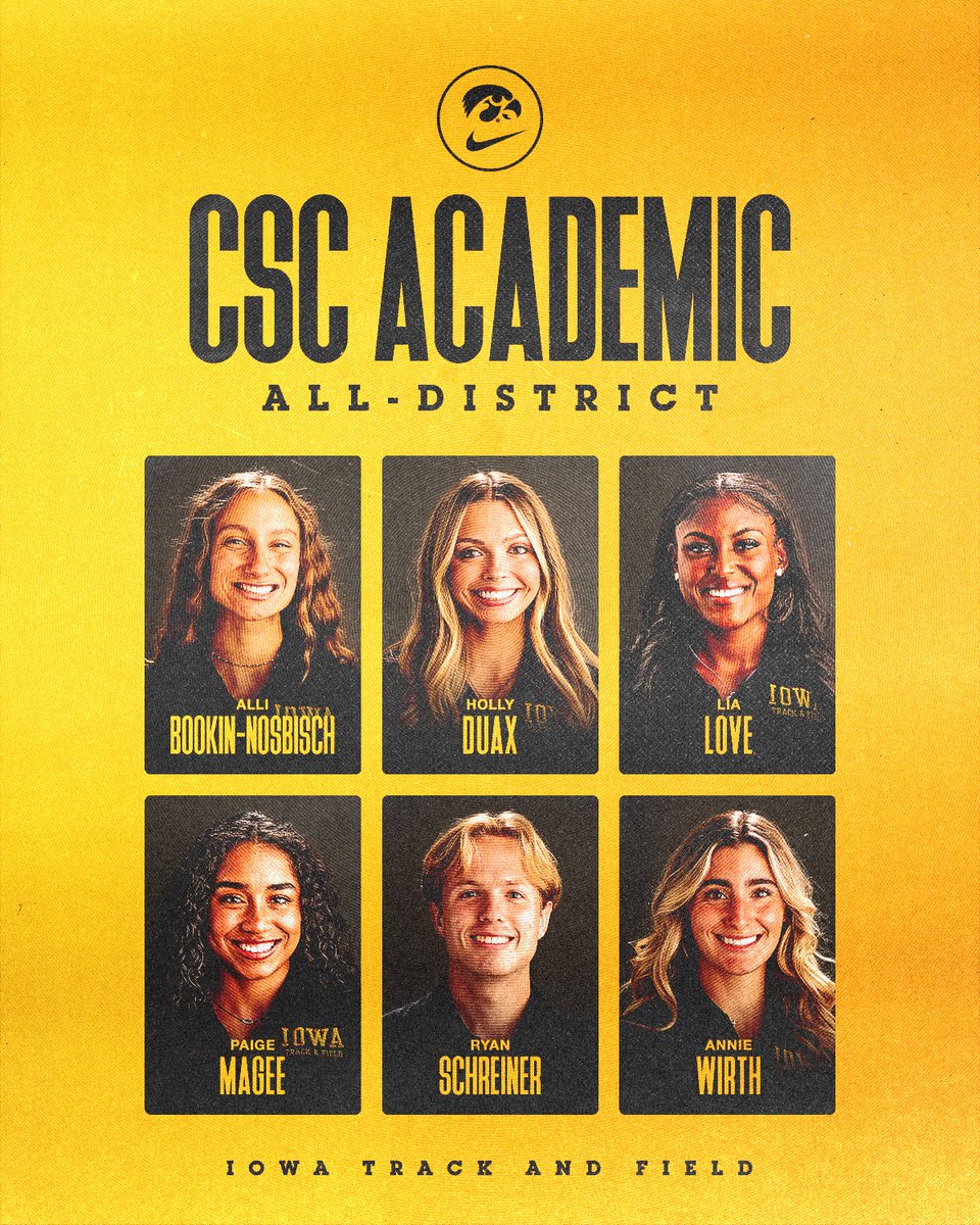 Iowa Track & Field/Cross Country (@iowaxc_tf) on Twitter photo Congratulations to these six #Hawkeyes on being named to the <a href="/CollSportsComm/">College Sports Communicators</a> Academic All-District Team! Congratulations to these six #Hawkeyes on being named to the <a href="/CollSportsComm/">College Sports Communicators</a> Academic All-District Team!