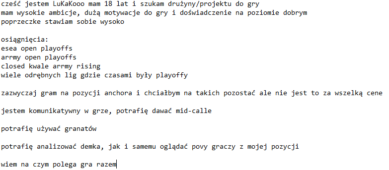 Looking For Team
18yo
1800elo

zainteresowanych zapraszam dm

steam: steamcommunity.com/profiles/76561…
faceit:
faceit.com/pl/players/LuK…
