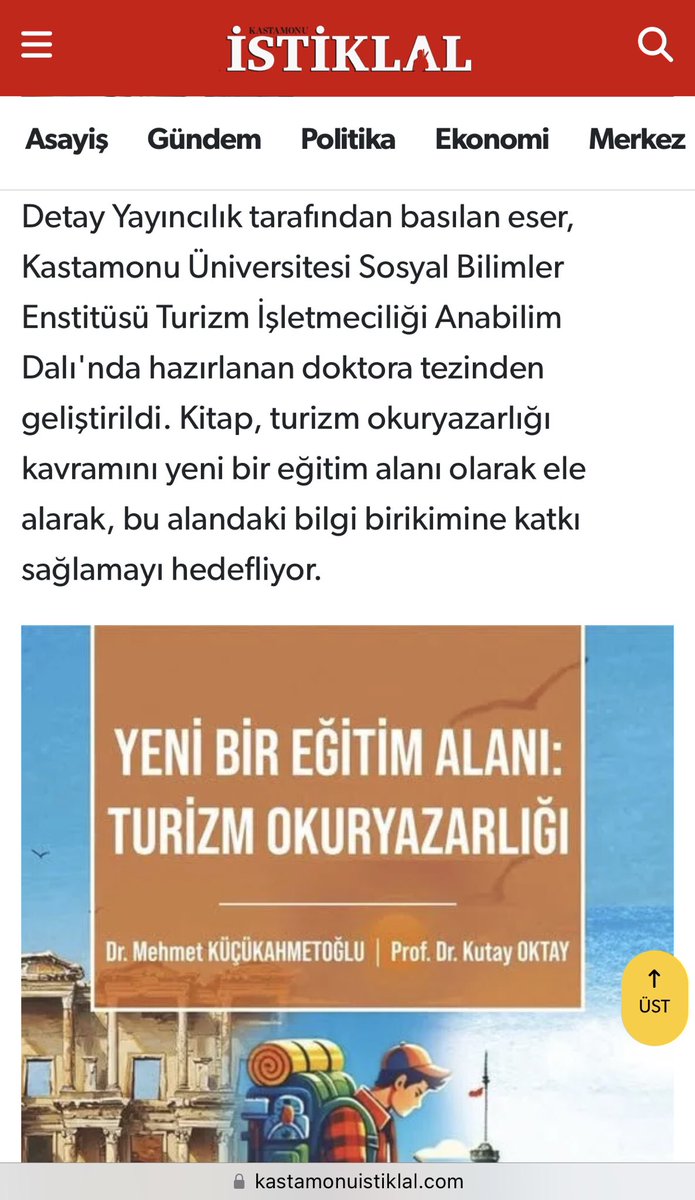 Türkiye ve dünyada alanında ilk… Kastamonu Üniversitesi Sosyal Bilimler Enstitüsü Turizm İşletmeciliği Anabilim Dalı’nda hazırlanan Yeni Bir Eğitim Alan:Turizm Okuryazarlığı doktora tezimizden türetilen bu eserin eğitim camiamıza ve turizm sektörümüze faydalı olması dileğiyle…