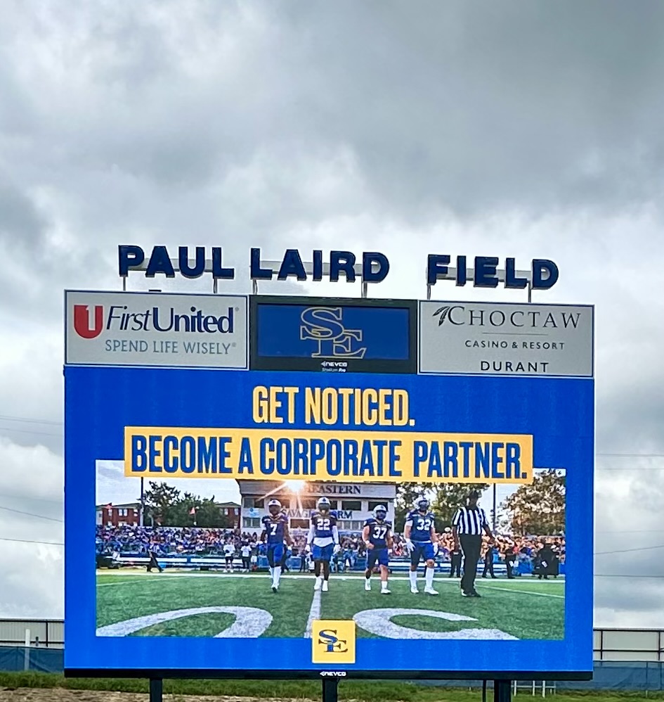 GoSoutheastern's tweet image. Want to get your brand in front of thousands of people during the 2025 football season? We have opportunities to play your commercial on our video board (limited number of spots available) and field signage opportunities. 

To learn more, contact Associate Director of Athletics…