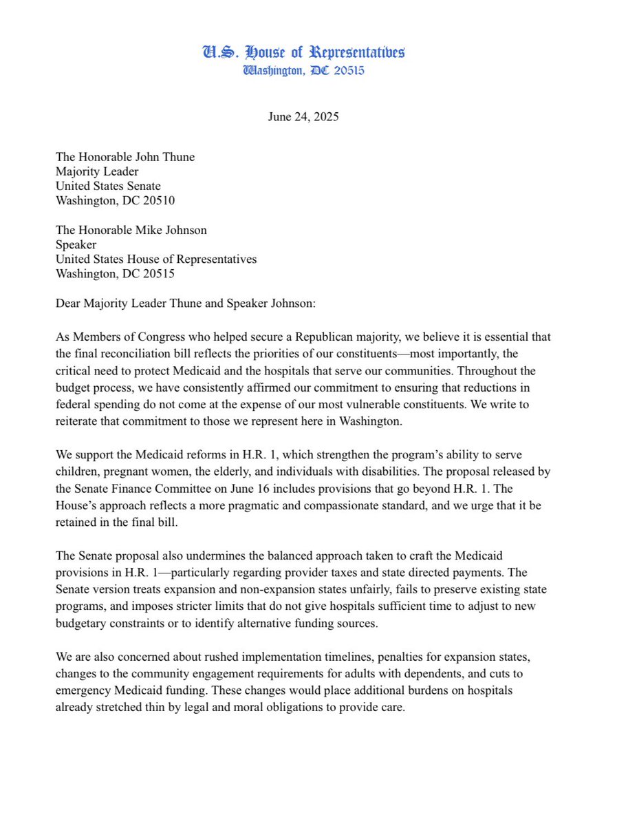 MicaSoellnerDC's tweet photo. Group of moderate Rs continue their push to protect Medicaid. New letter to Johnson and Thune led by Valadao and others: https://t.co/yeQ90wEw9m