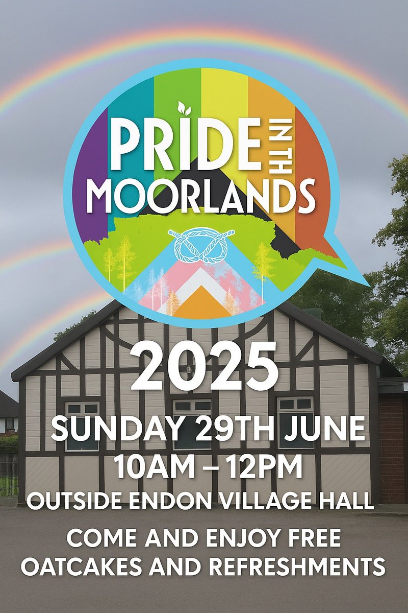 🏳️‍🌈 ENDON CELEBRATES PRIDE IN THE MOORLANDS 🏳️‍🌈

Join us this Sunday at 10am-12pm outside Endon Village Hall to celebrate the first ever #PrideInTheMoorlands. Enjoy free North Staffordshire oatcakes from The Railway Tearoom and refreshments. All are welcome! 🌈☕️🍰🥪

#PrideMonth