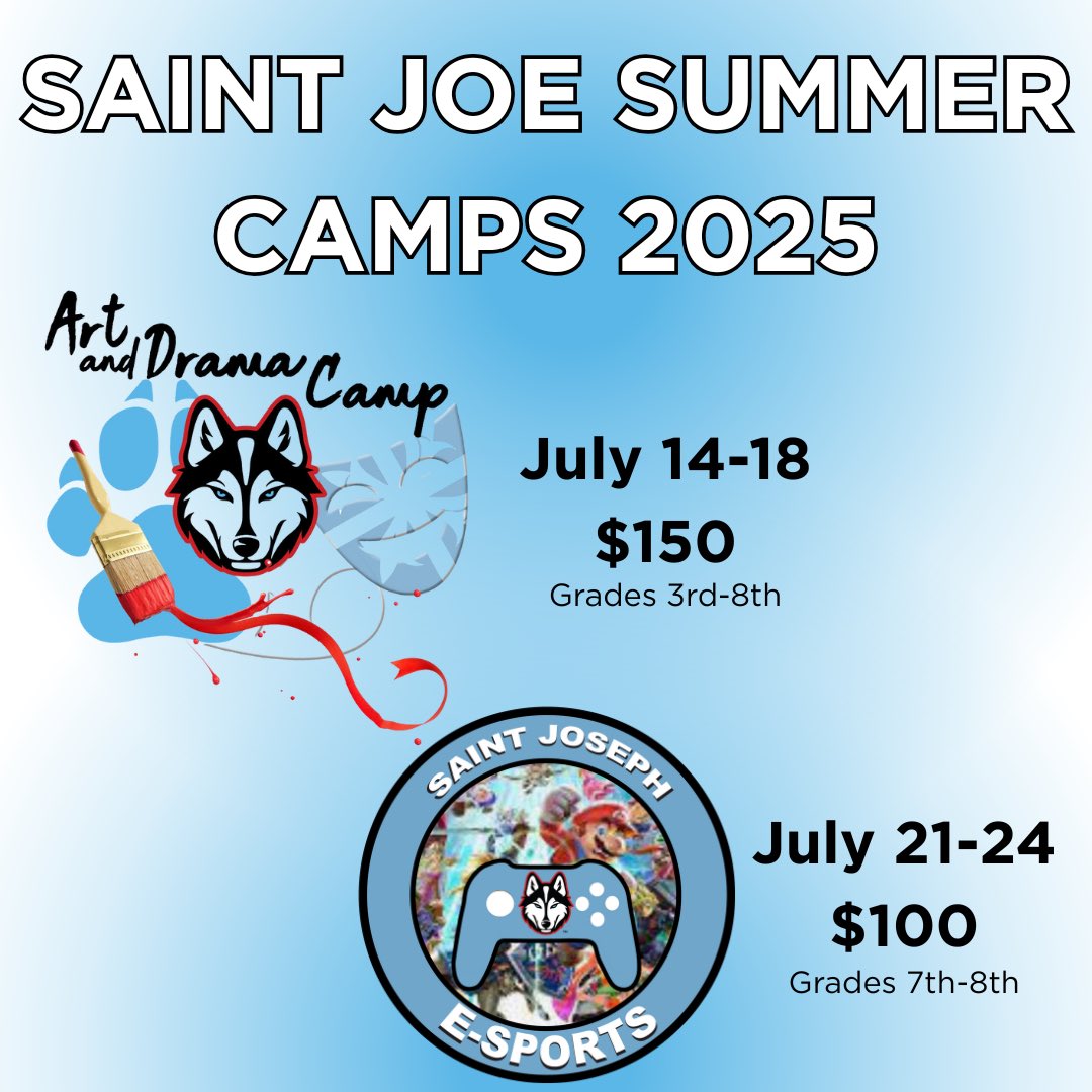 There’s still time to sign up!

Don’t miss out on our Art &amp; Drama and Esports Camp. Perfect for students looking to explore their creativity or level up their gaming skills this summer.

Sign up here: bit.ly/4aVY5Wd

#WeAreSaintJoe