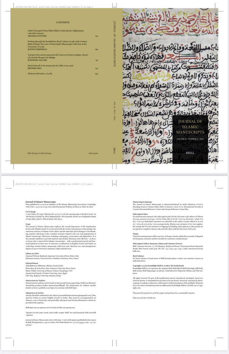AriDot1's tweet image. I am glad to announce the imminent publication of the new issue of the Journal of Islamic Manuscripts which includes a paper of mine on a second (!!) coded Qur’an ms. Hope you will enjoy the whole issue!