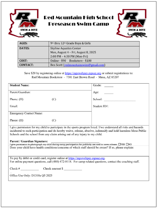 RMAthletics's tweet image. Attention RM Swim and Divers, sign up for preseason camp now. Make sure you are cleared on RMA to participate. Contact the athletic office with any questions!