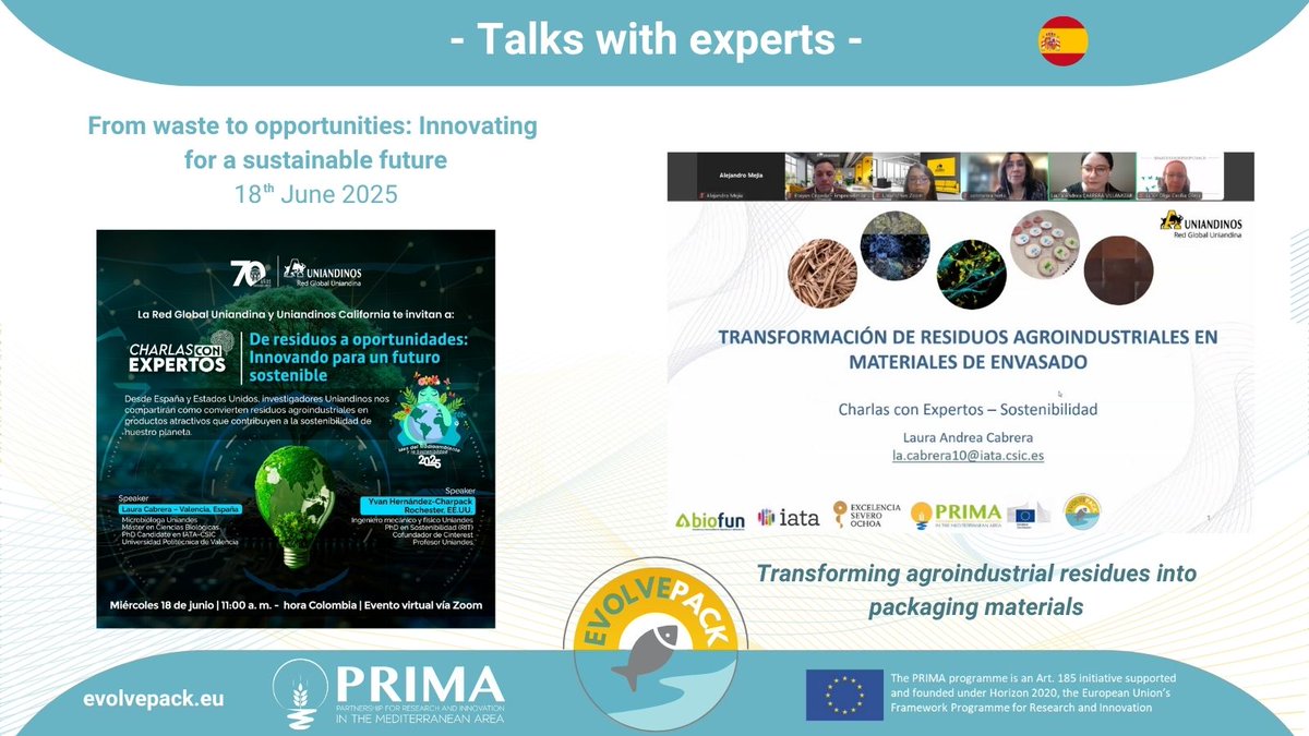 How can we turn agro-industrial waste into a resource? 🌎➡️🏭

Last week, Laura Cabrera <a href="/landrea_3/">Laura Andrea Cabrera</a>  (@IATA_CSIC) and Yván Hernández <a href="/YvanDavidHernan/">Yvan David Hernandez Charpak</a>  tackled this question in a talk for <a href="/Uniandinos/">Uniandinos - Oficial</a>, exploring its massive potential as a raw material. <a href="/PrimaProgram/">PRIMA Program Mediterranean Partnership 🇪🇺</a> <a href="/FoodPackGroup/">Packaging Group</a>