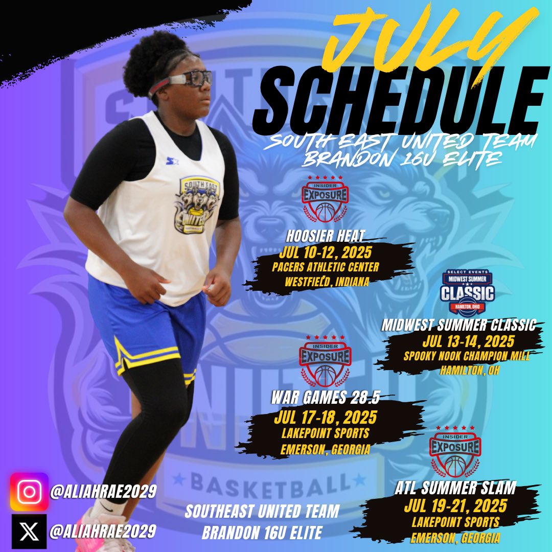 Aliahrae2029's tweet image. JULY LOADING... ⏳🔥
I’ll be hitting the court all month with Southeast United (Brandon 16U Elite)! Let’s get to work 💼🏀
📅 Hoosier Heat
📅 Midwest Summer Classic
📅 War Games 28.5
📅 ATL Summer Slam
Locked in and ready.
📲 @aliahrae2029
@SEUnitedKiki #ClassOf2029…