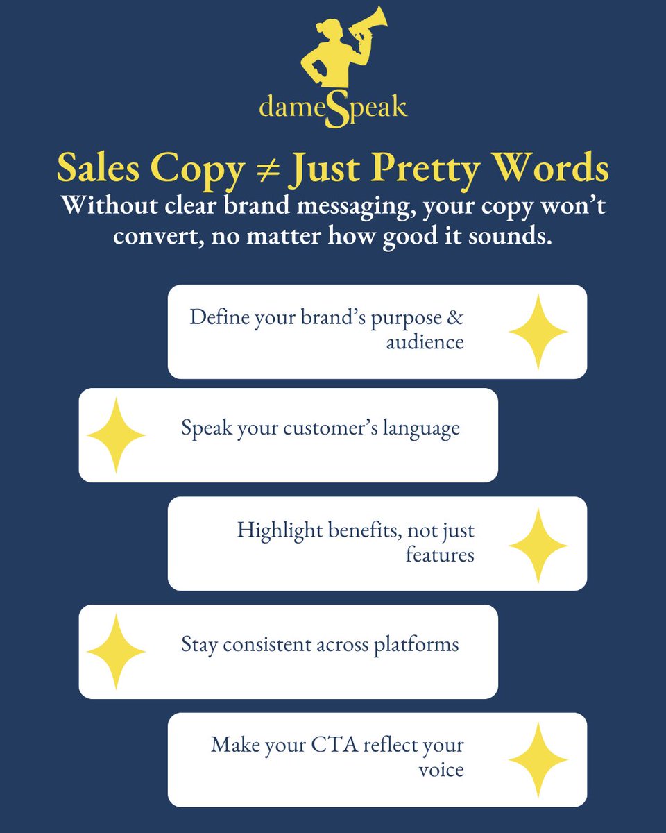 At dameSpeak, we craft brand messaging and sales copy that doesn’t just sound good - it sells. From social captions to full campaigns, we help brands find their voice and use it to drive real results.

👉 dameSpeak.com

#kansascity #damespeak #socialstrategy